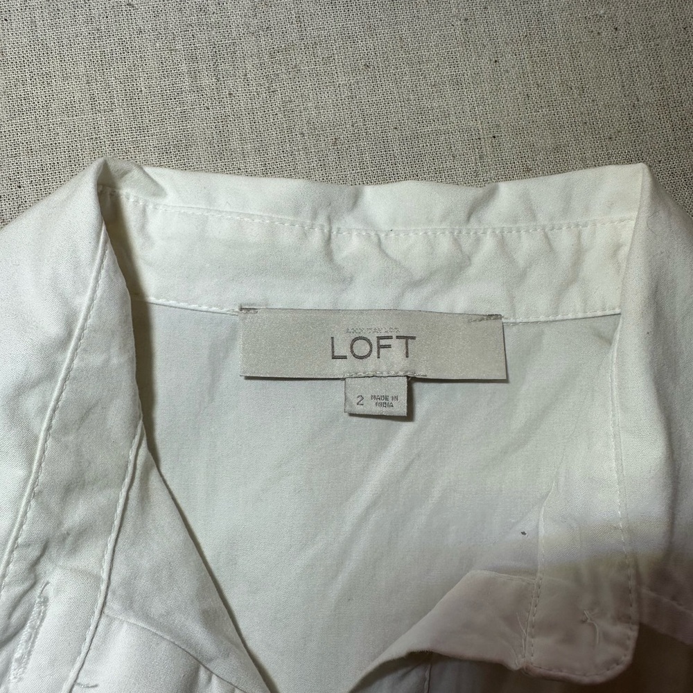 Loft White Short-Sleeve Shirt Dress with Tie Waist Cotton Women’s 2 #preppy#chic - Picture 6 of 7